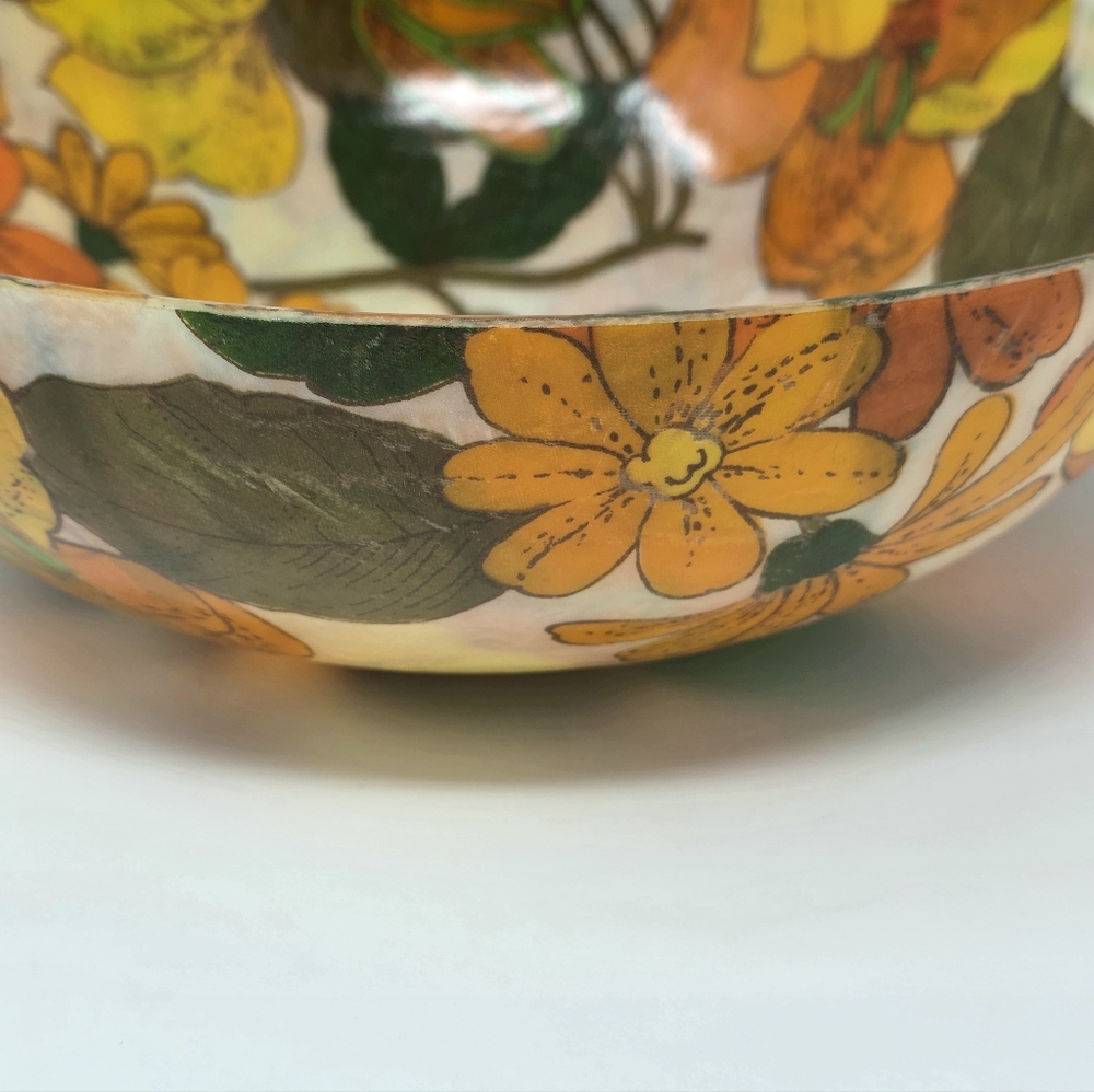 Vintage MCM Flower Power Fiberglass Salad Serving Bowl Rare Retro Floral Deco - Picture 4 of 7